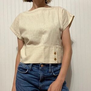 Vtg Byenner Sport boxy tunic cropped top with wooden buttons. Vintage size 11/12
